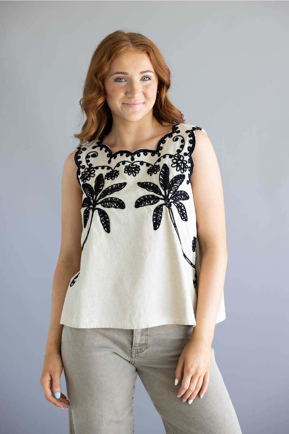 Simply Southern Embroidered Top for Women in Linen