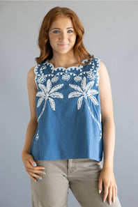Simply Southern Embroidered Top for Women in Navy