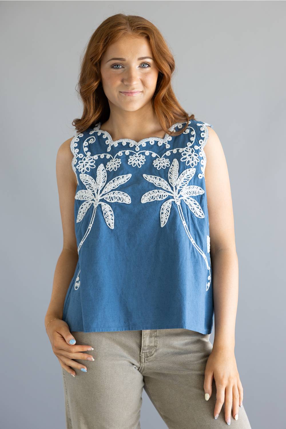 Simply Southern Embroidered Top for Women in Navy