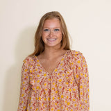 Simply Southern Womens Flower Tie Top Blouse for Women in Orange