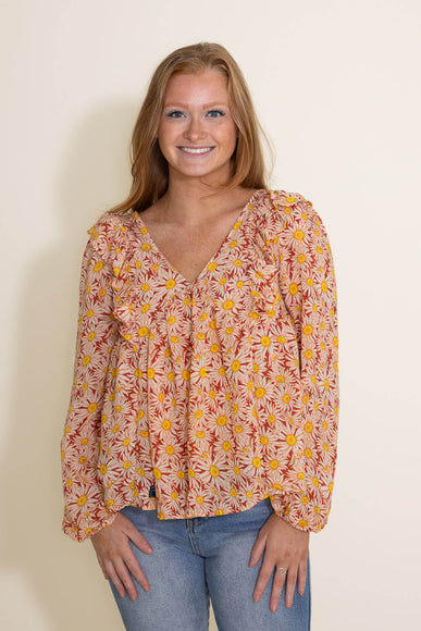 Simply Southern Womens Flower Tie Top Blouse for Women in Orange