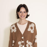 Simply Southern Womens Flowers Cropped Cardigan for Women in Brown