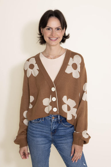 Simply Southern Womens Flowers Cropped Cardigan for Women in Brown