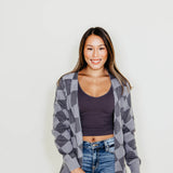Womens Simply Southern Fuzzy Checkerboard Long Cardigan for Women in Grey 
