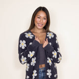 Simply Southern Womens Fuzzy Daisy Print Long Cardigan for Women in Grey