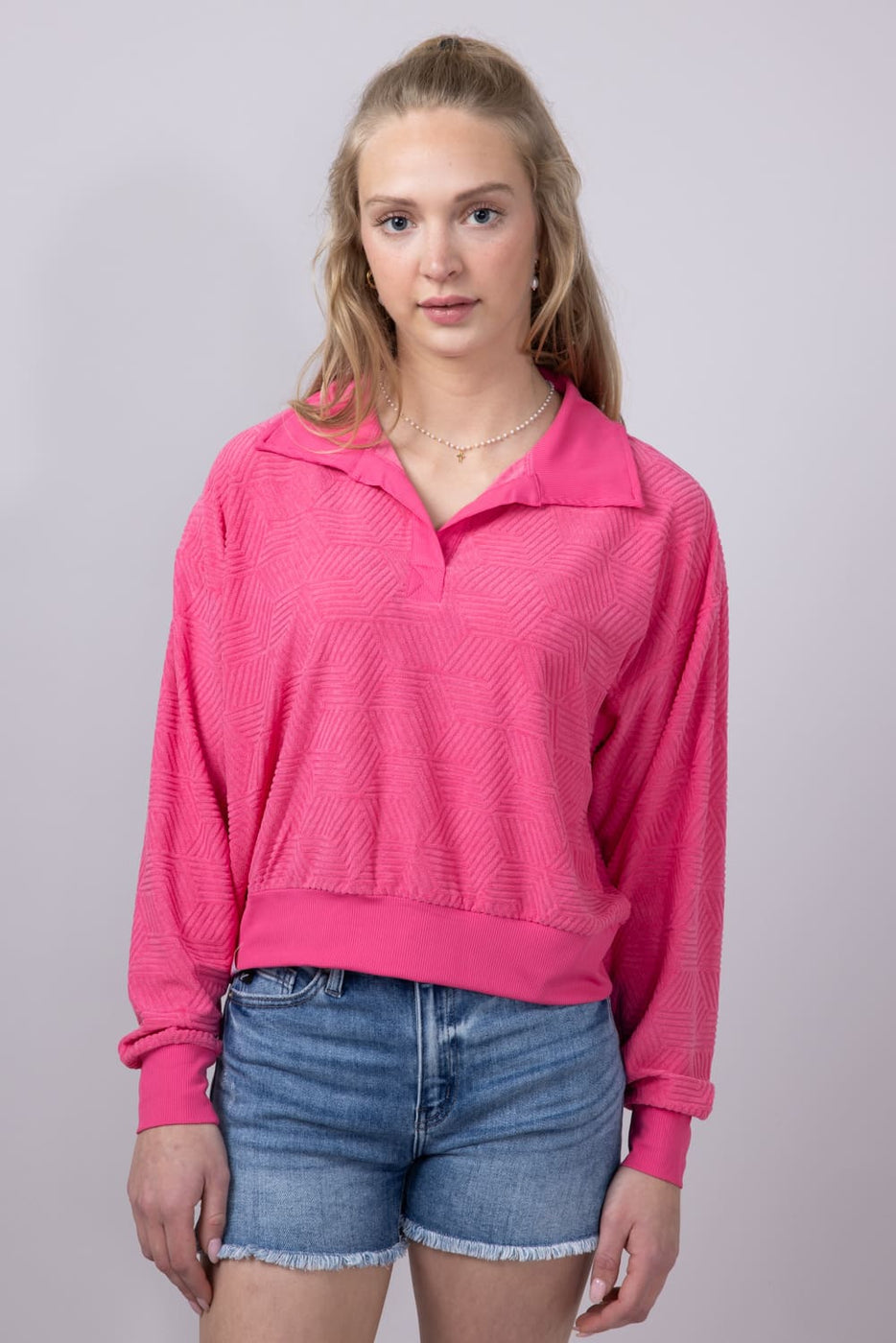 Simply Southern Geo Pattern Johnny Collar Pullover Top for