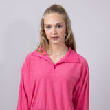 Simply Southern Womens Geo Pattern Johnny Collar Pullover Top for Women in Pink