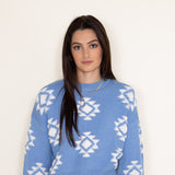 Simply Southern Womens Geo Print Cropped Sweater for Women in Blue