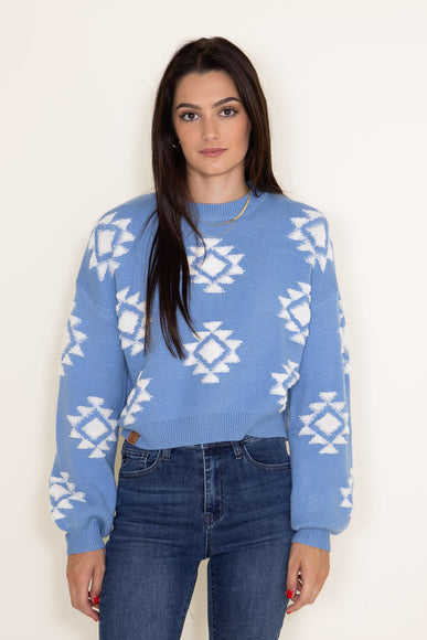 Simply Southern Womens Geo Print Cropped Sweater for Women in Blue