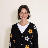 Womens Simply Southern Groovy Flowers Cardigan for Women in Black