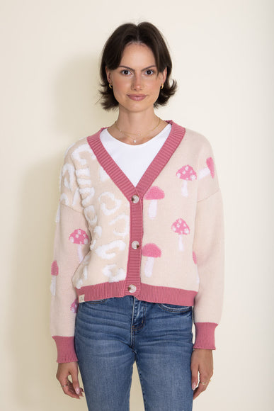 Simply Southern Groovy Mushroom Cropped Cardigan for Women in Cream