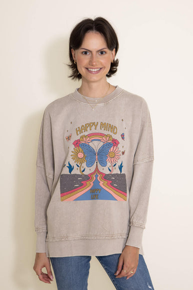 Simply Southern Happy Mind Distressed Pullover for Women in Cream