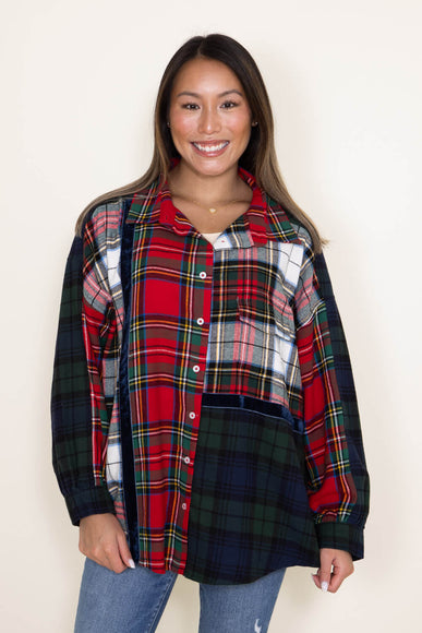 Womens Simply Southern Shirts Holiday Multi Plaid Flannel for Women in Red