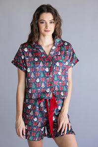 Simply Southern Holiday Pajama Shorts Set for Women in Black Multi