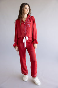 Simply Southern Holiday Satin Pajama Set for Women in Red