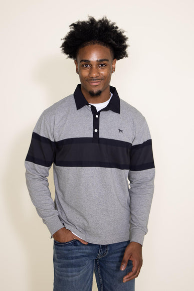 Men's Simply Southern Long Sleeve Colorblock Polo Shirt for Men in Grey