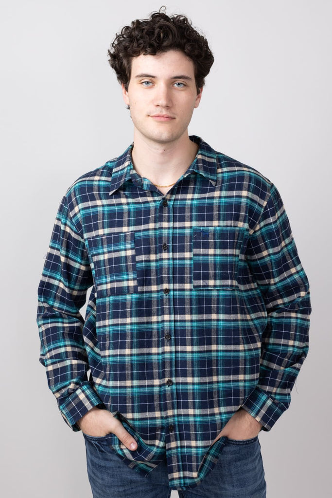トップス VINTAGE CHECK DRAPE FLANNEL SHIRT 001-Simply-Southern-Mens-Shirt