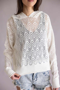 Simply Southern Open Knit Hoodie for Women in Pearl