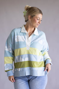 Simply Southern Palm Polo Pullover for Women in Blue