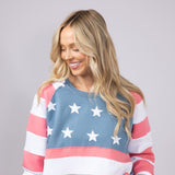 Womens Simply Southern Patched Stars & Stripes Crewneck Sweatshirt for Women in Multi