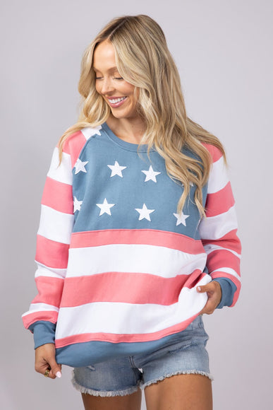 Womens Simply Southern Patched Stars & Stripes Crewneck Sweatshirt for Women in Multi