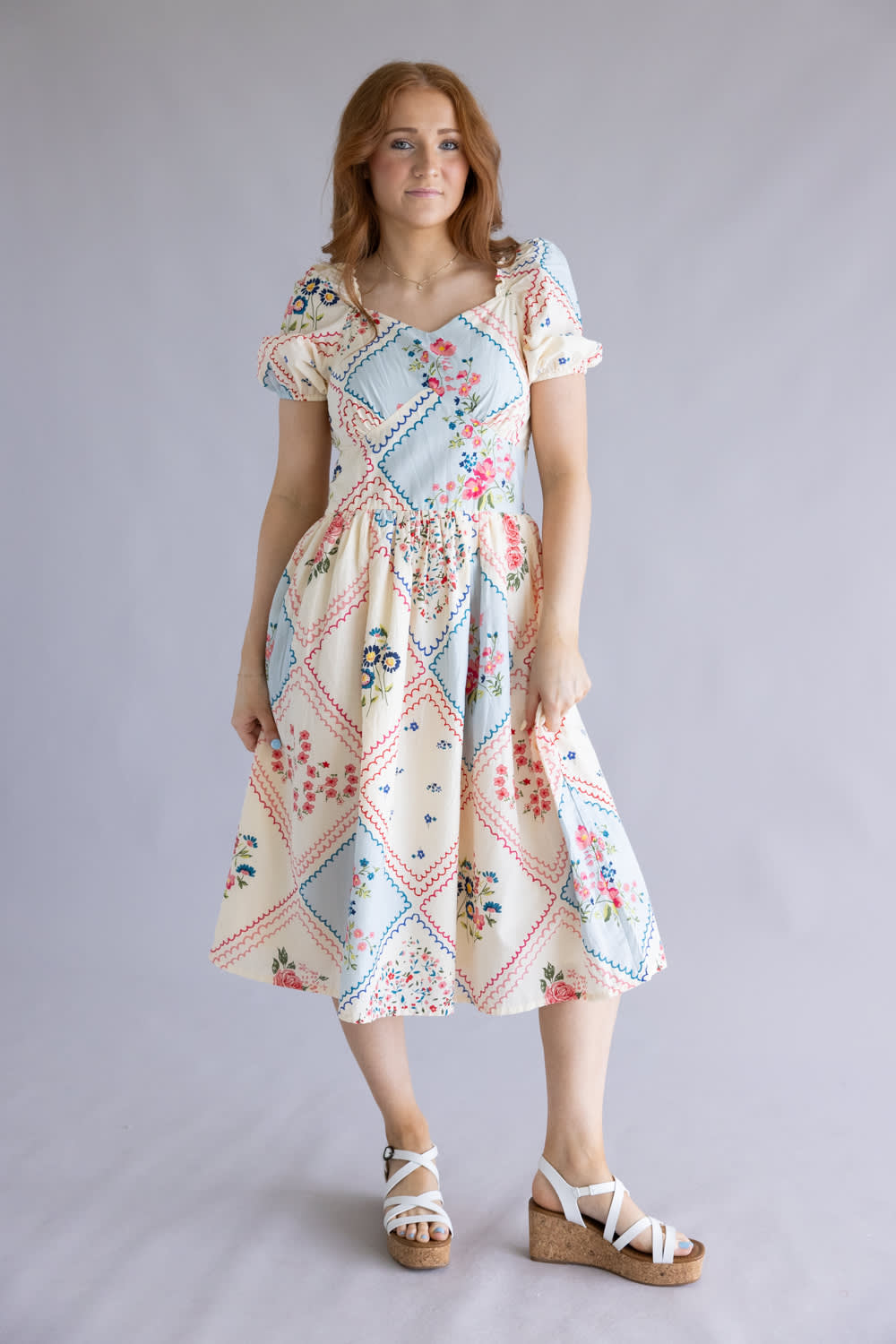 Simply Southern Patchwork Puff Dress for Women in Cream at Glik's , XL