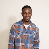 Mens Simply Southern Plaid Shacket Shirt for Men in Blue/Orange