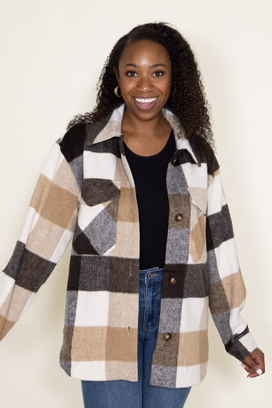 Simply Southern Shacket Plaid Shacket for Women in Cream Brown