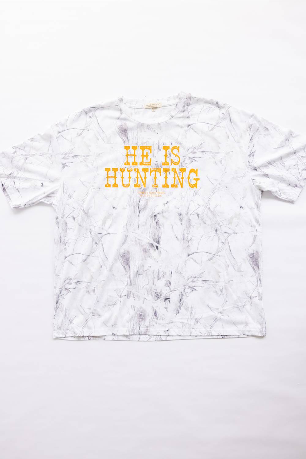 Simply Southern Plus Size He Is Hunting T-Shirt for Women in White Camo