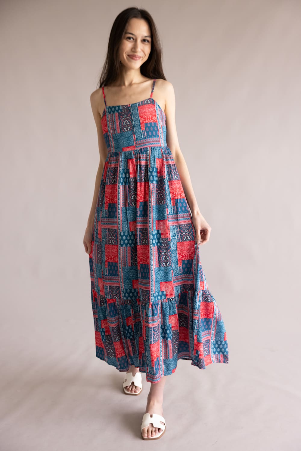 Simply Southern Prim and Coastal Tiered Dress for Women in Blue and Red