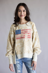 Simply Southern Washed Flag Pullover for Women in Tan