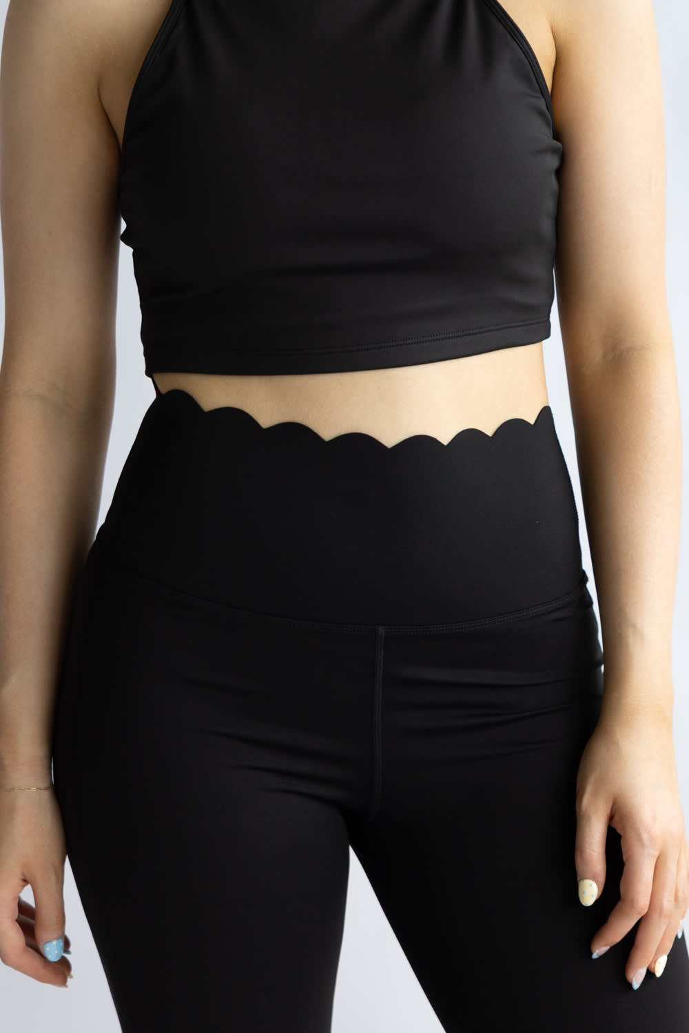 Simply Southern Scalloped Flare Leggings for Women in Black