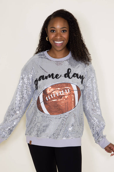 Womens Simply Southern Sequin Game Day Sweater for Women in Silver