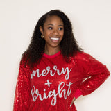 Simply Southern Christmas Sequin Merry & Bright Sweater for Women in Red
