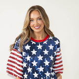 Womens Simply Southern Sequin Top USA Shirt for Women in Red/Blue