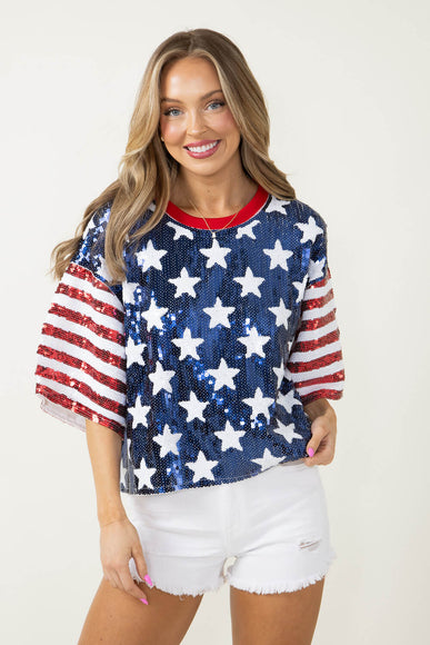 Womens Simply Southern Sequin Top USA Shirt for Women in Red/Blue