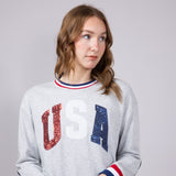 Womens Simply Southern Sequined USA Varsity Crew Sweatshirt for Women in Grey
