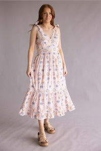 Simply Southern Stamp Shoulder Tie Dress for Women in Peach