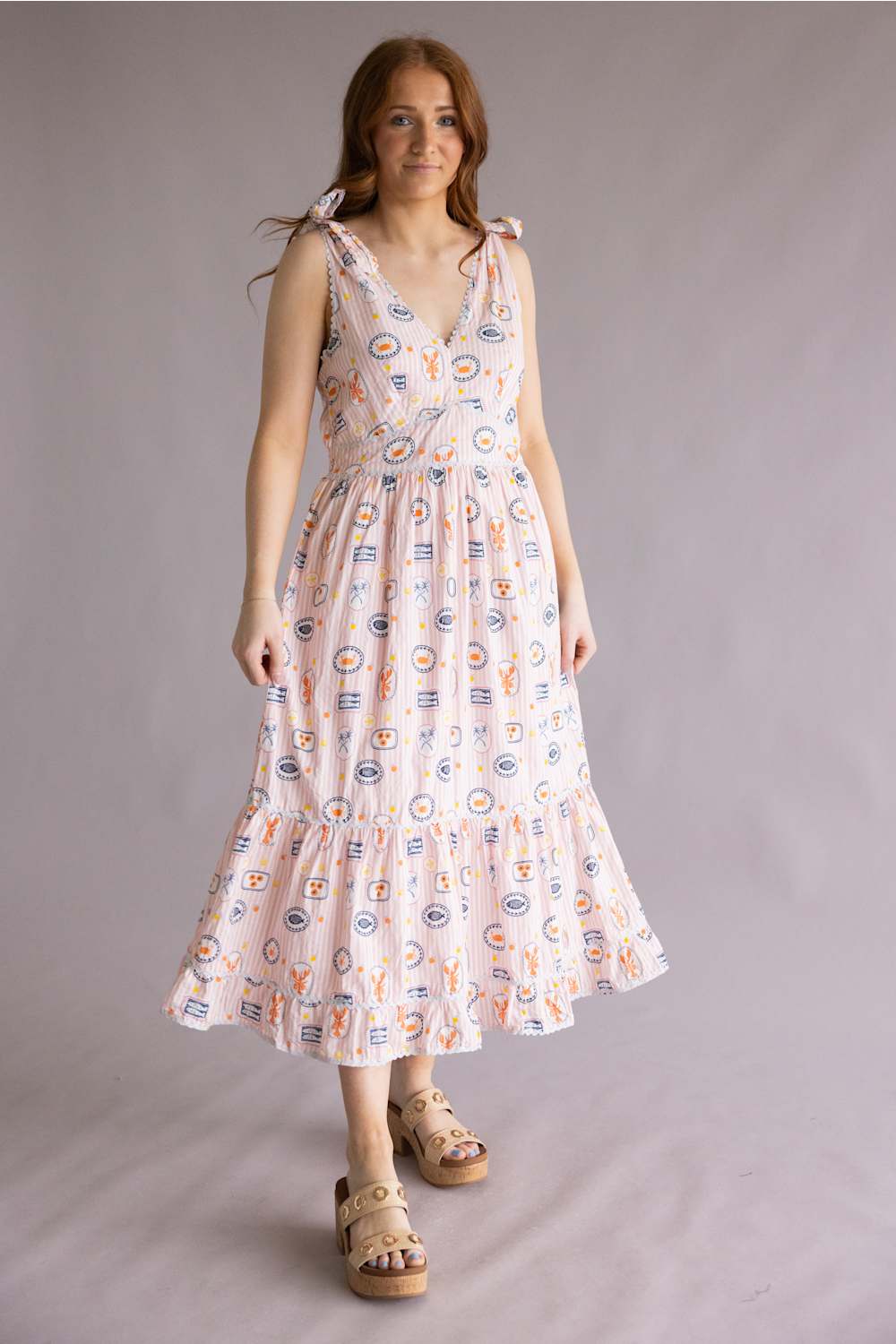 Simply Southern Stamp Shoulder Tie Dress for Women in Peach