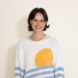Simply Southern Womens Clothing Sun With Stripes Popcorn Crewneck Sweater for Women in White