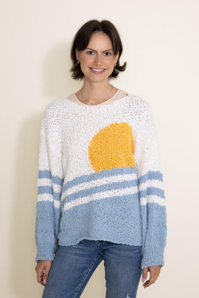 Simply Southern Womens Clothing Sun With Stripes Popcorn Crewneck Sweater for Women in White