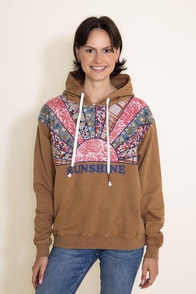 Simply Southern Sunshine Patchwork Hoodie for Women in Brown