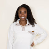 Simply Southern Quarter Snap Fleece Pullover for Women in White