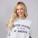 Womens Simply Southern USA 1776 Varsity Crew Sweatshirt for Women in Light Grey