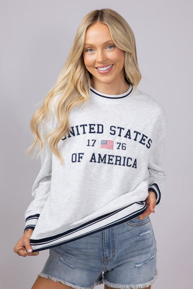Womens Simply Southern USA 1776 Varsity Crew Sweatshirt for Women in Light Grey