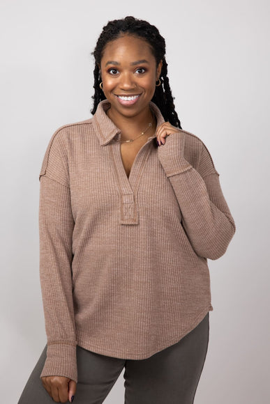 Simply Southern V-neck Collar Top for Women in Sand