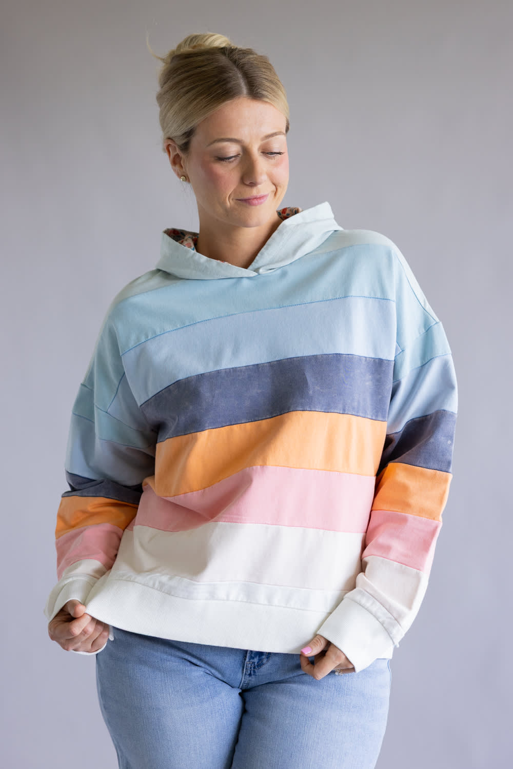Simply Southern Washed Stripe Hoodie for Women in Multi