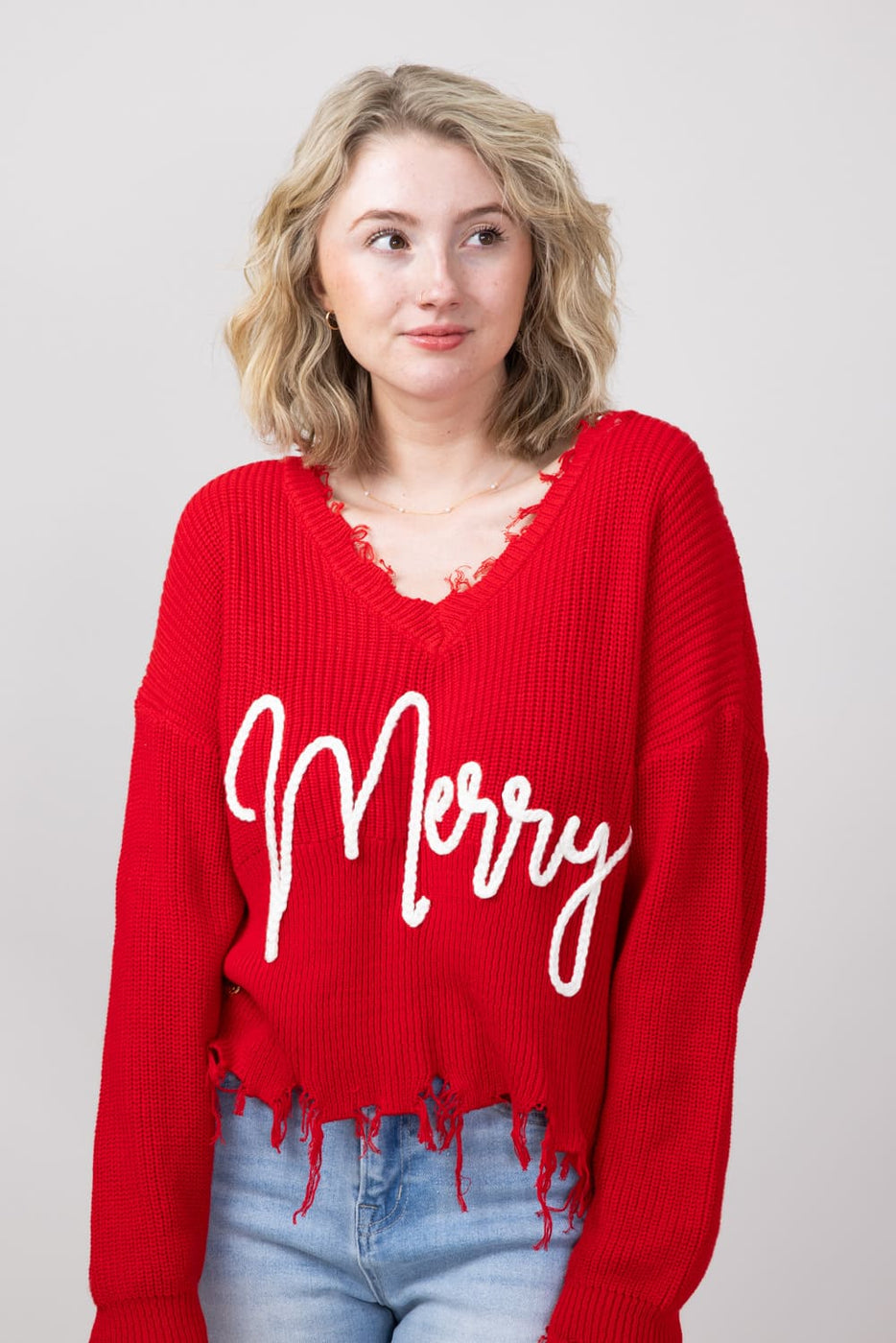 V neck distressed sweater hotsell
