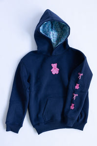 Simply Southern Youth Girls Embroidered Dilara Bear Hoodie for Girls in Navy