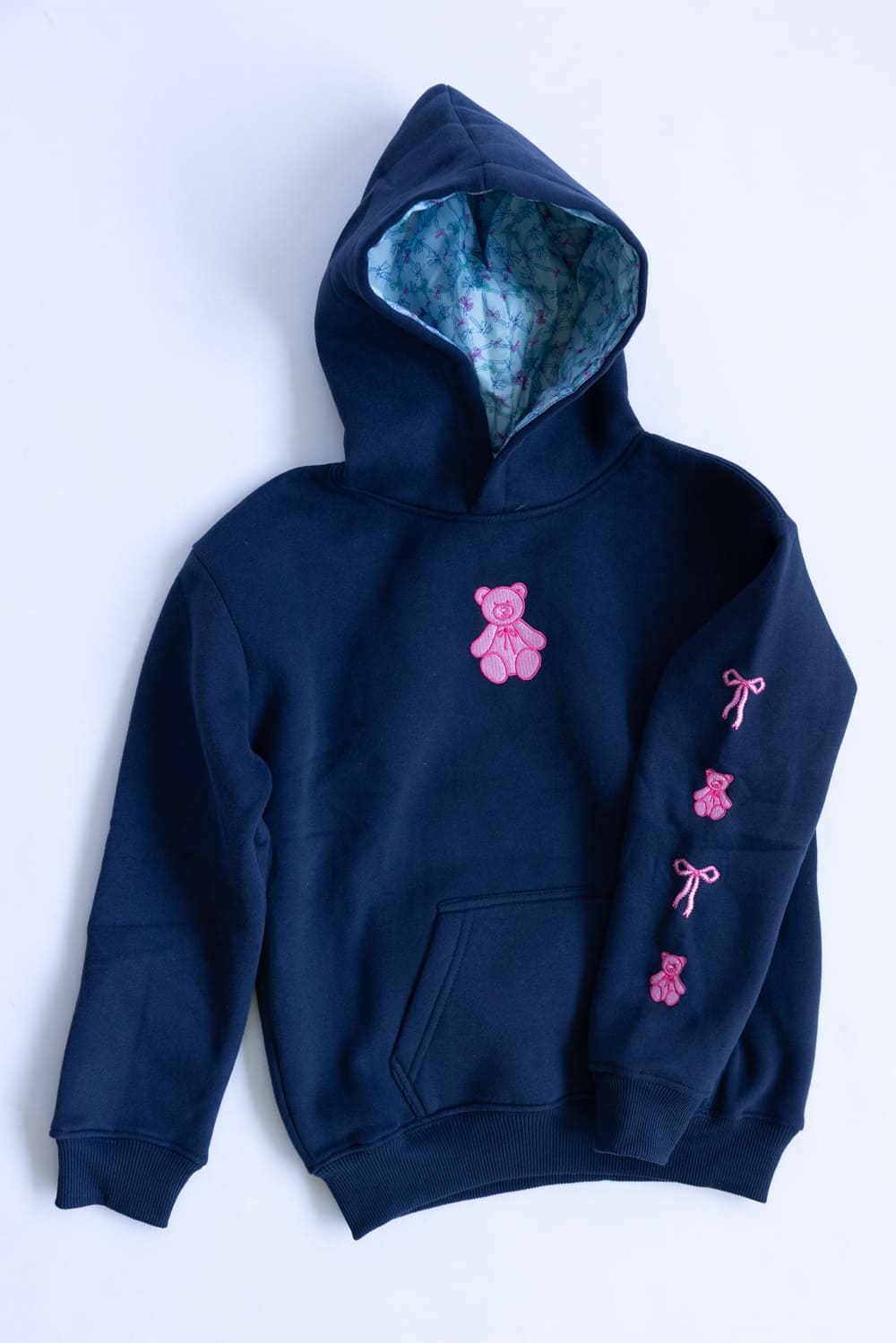 Simply Southern Youth Girls Embroidered Dilara Bear Hoodie for Girls in Navy
